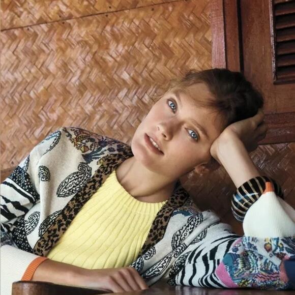 Anthropologie Bicolage Cardigan Sweater Multi Color Paisley Animal Print XSP - Picture 3 of 9